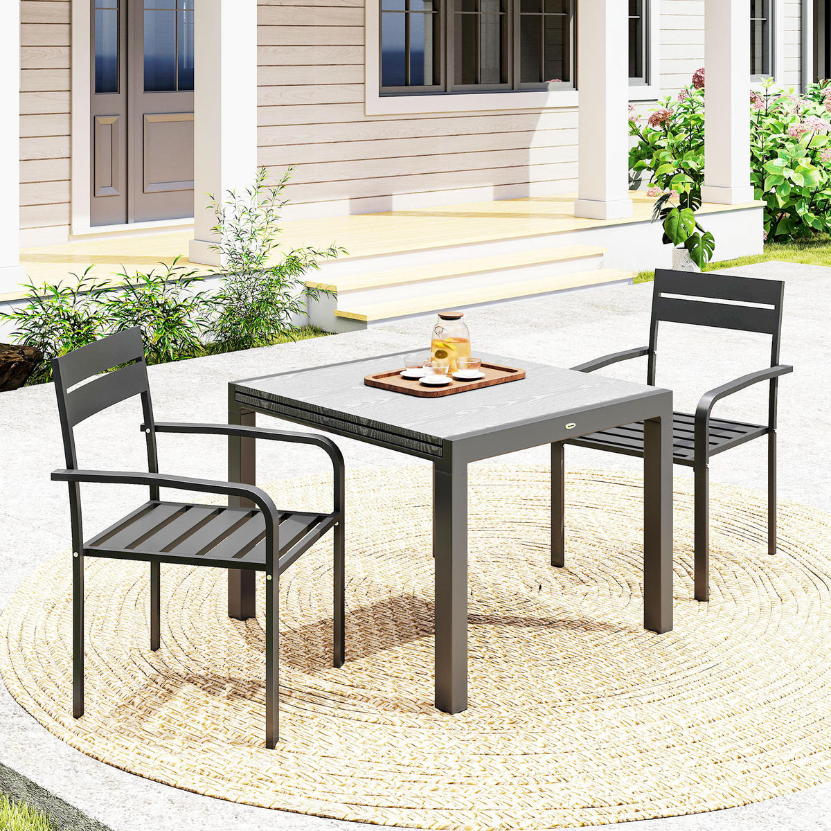 GARTENSTÜHLE 2er-Set DE-13259 stapelbar mit Armlehnen Dunkelgrau - Dunkelgrau, Metall (56/83/58cm) - ComfortXL