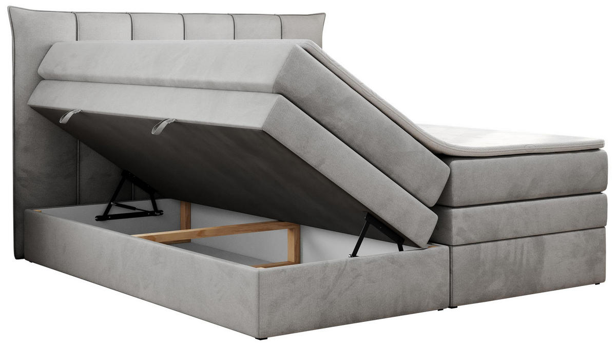 BOXSPRINGBETT PREMIUM 10 KING 160/200 Hellgrau Velvet - H3 - Hellgrau, Holz/Textil (160/200cm) - MKS