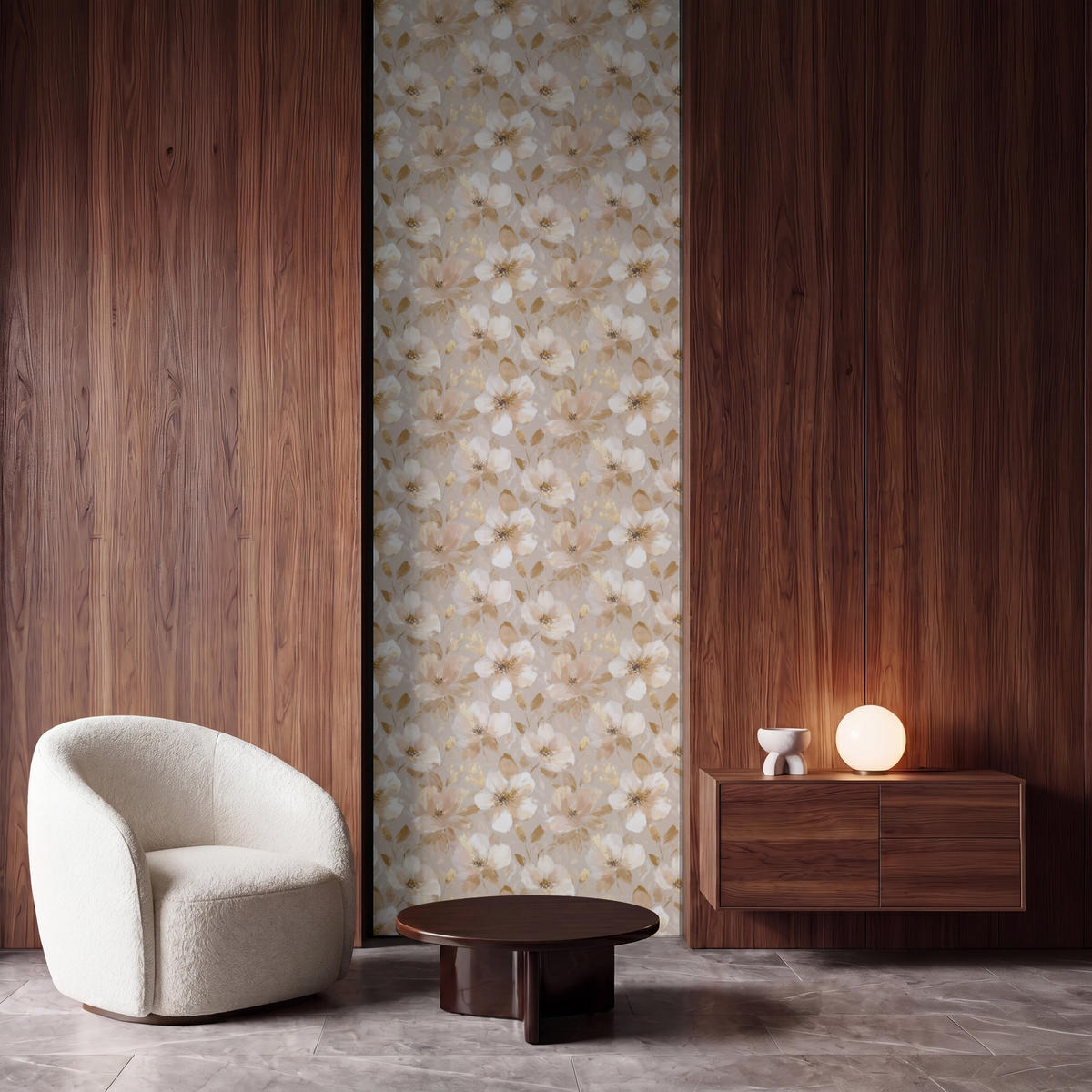 TAPETE - Blumen - künstlerisch - Gold - 100x280 cm - Beige, Papier (100/280cm) - OnlyWow