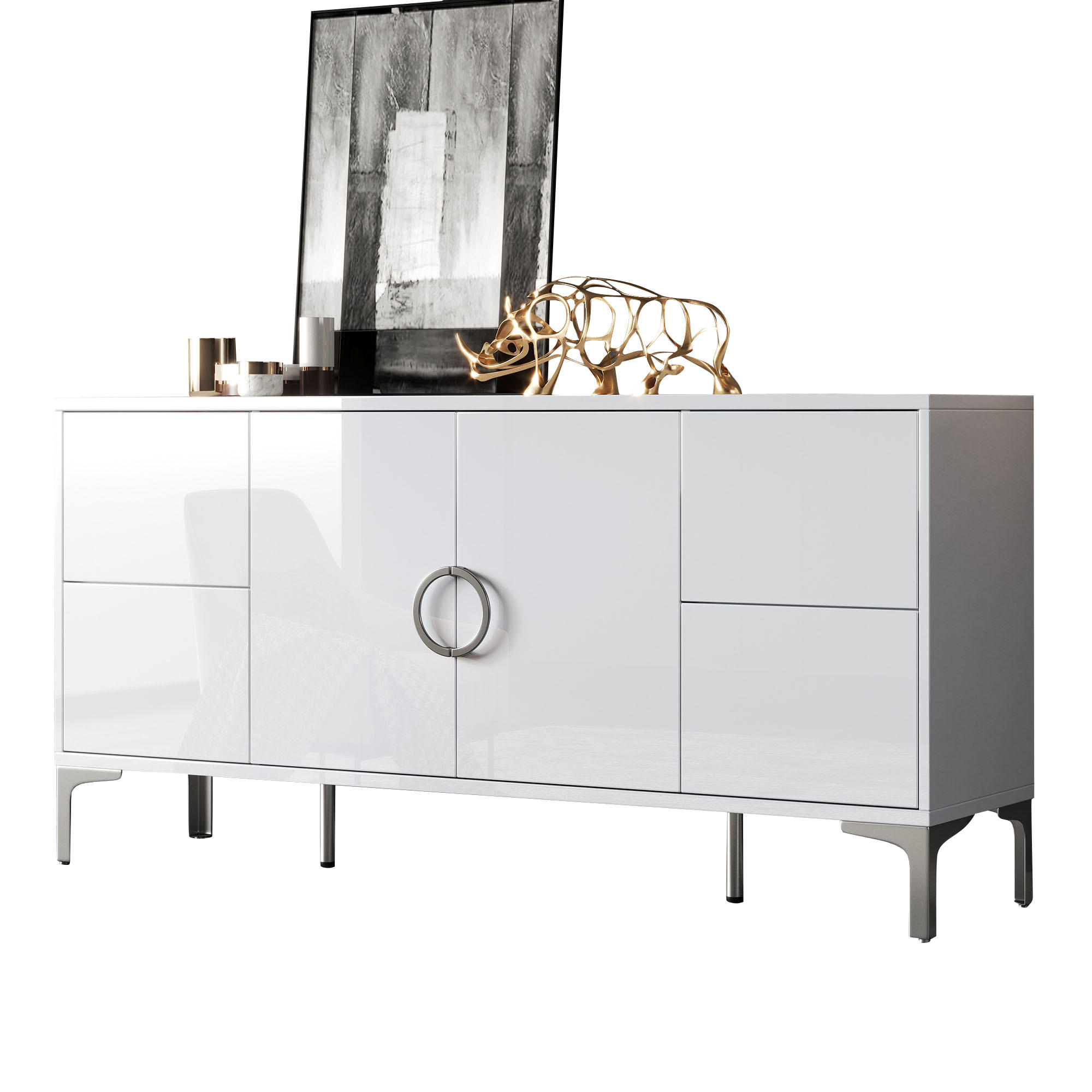 SIDEBOARD DE-37821 mit 4 Schubladen und 2 Türen Weiß - Weiß, Holzwerkstoff (150/59.5/38cm) - ComfortXL