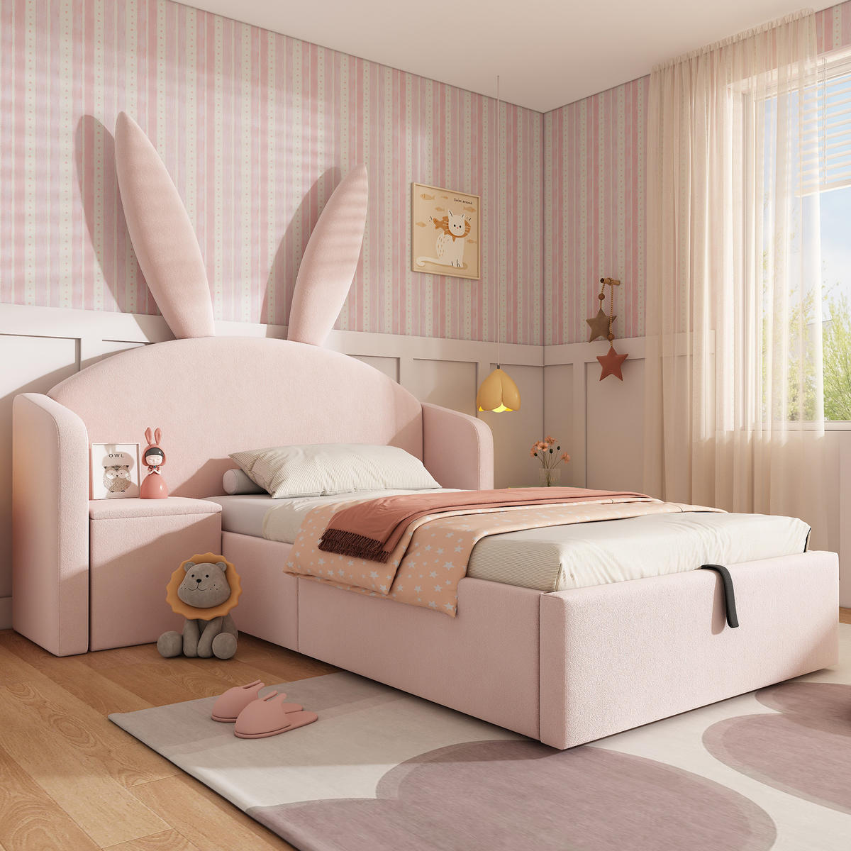 KINDERBETT 90/190 cm aus Samt mit Stauraum und montierbarem Nachttisch Rosa - Rosa, Textil (90/190cm) - Modenvie