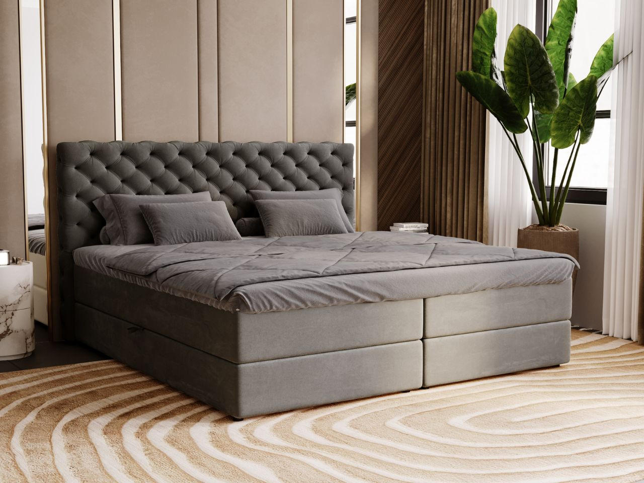 BOXBETT Bergamo 200x200 Dunkelgrau - Dunkelgrau/Schwarz, Holz/Textil (200/200cm) - Graingold