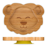 BABYTELLER Natur Bambus Saugnapf Löwe 3-Fach - Hellbraun, Holz/Kunststoff (23.5/3/18cm) - Relaxdays