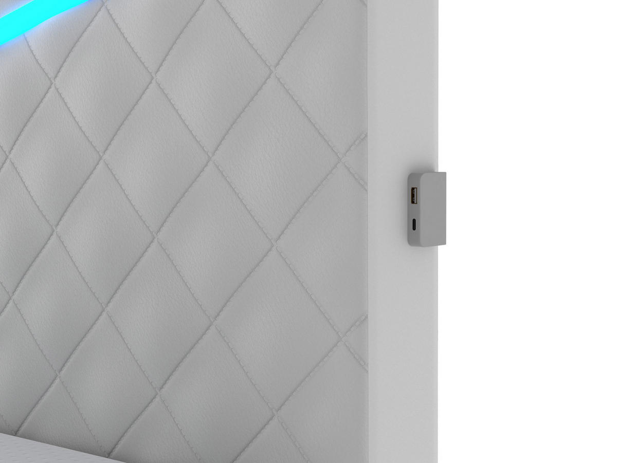 BOXBETT Dacota weiß 140/200 cm LED Kunstleder - Weiß, Textil (140/200cm) - wonello
