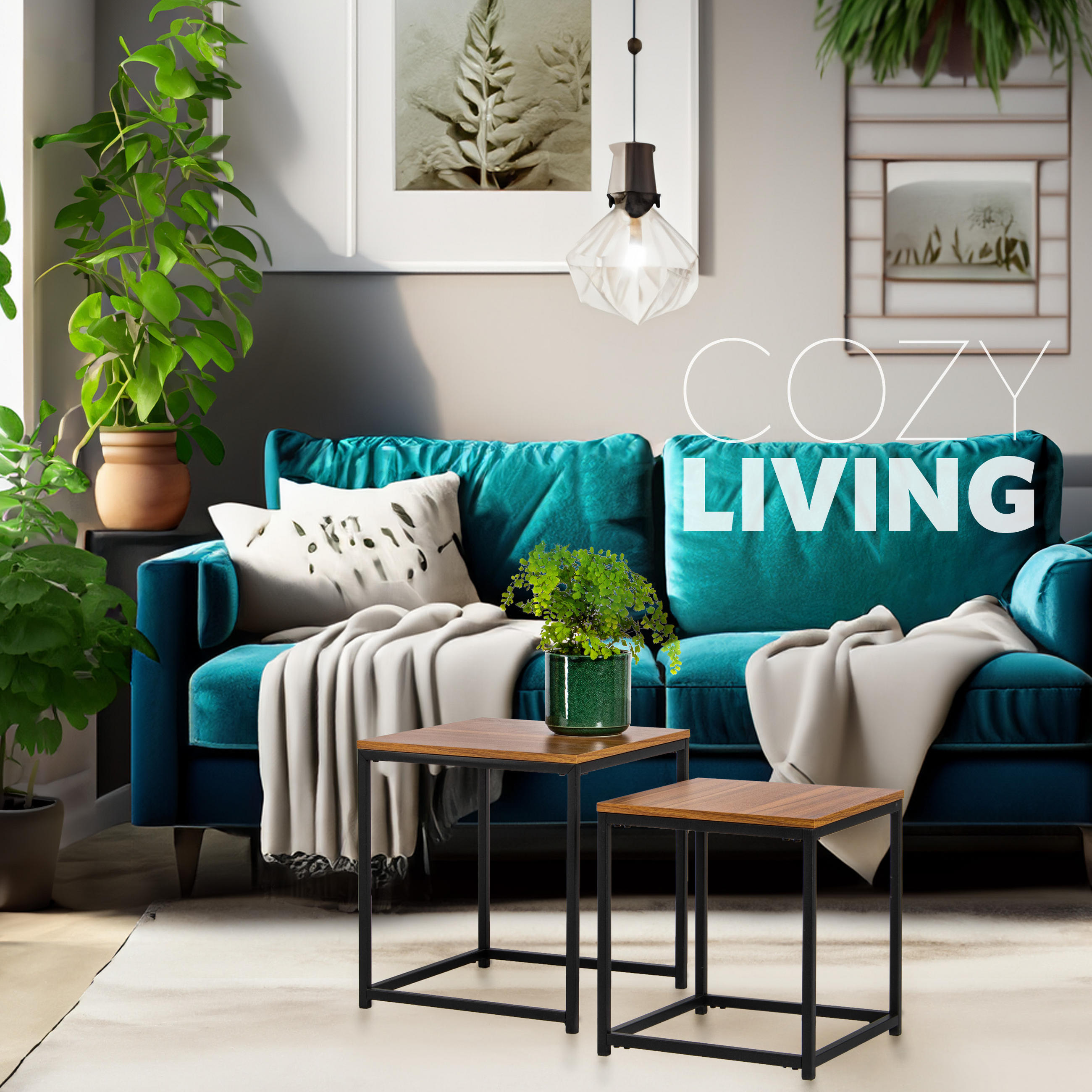 BEISTELLTISCHE 2er-Set, schwarz, Metall, MDF-Holz - Schwarz, Metall (40/40/40cm) - bremermann