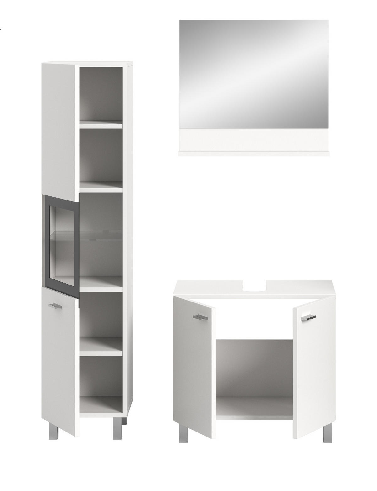 BADMÖBEL-SET weiß 3-teilig 100 cm, Kombination hängend oder stehend - Weiß, Glas/Holzwerkstoff (102/186/33cm) - Inn.Furn