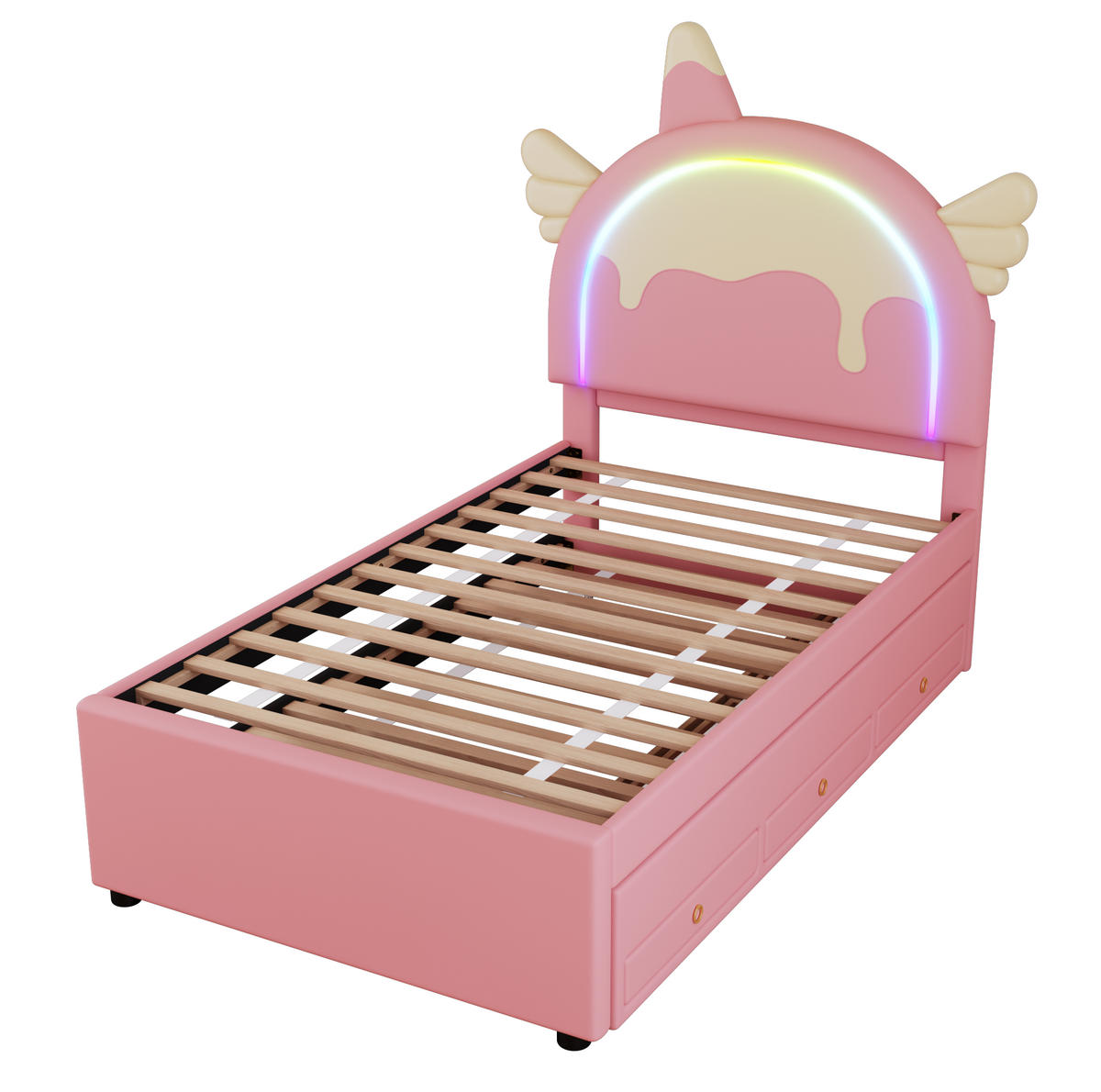 KINDERBETT 90/200 cm rosa aus PU und MDF mit ausziehbarem Rollbett - Pink, Kunststoff (90/200cm) - OKMYHOME