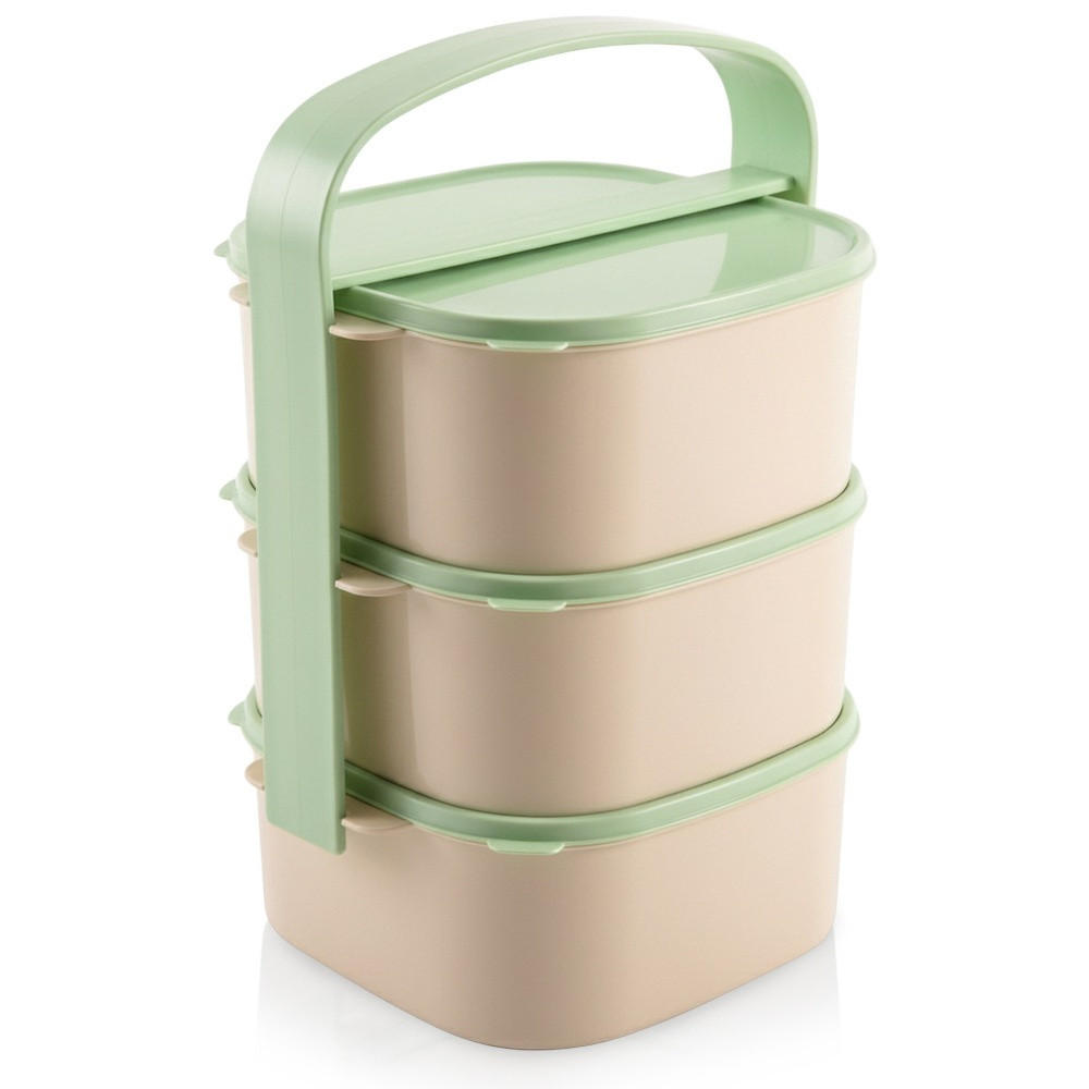 LUNCHBOX Dreistöckige aus Kunststoff 3 x 1,15 l - Grün, Kunststoff (15/24/15cm) - Orion 