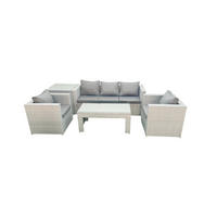 GARTENSET mit 3-SITZER SOFA,COUCHTISCH Polyrattan Hellgrau-Mix 5-Sitzer - Hellgrau/Grau, Glas/Kunststoff - Fimous
