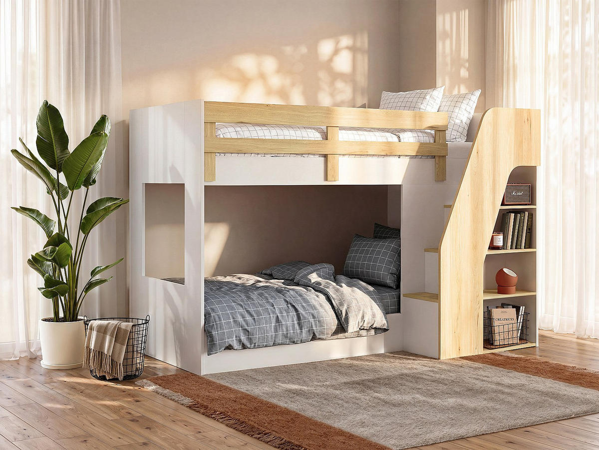 ETAGENBETT - 2 Personen - holz - naturfarben hell, weiß Narojas - Naturfarben/Weiß, Holz (90/190cm) - Vente-Unique