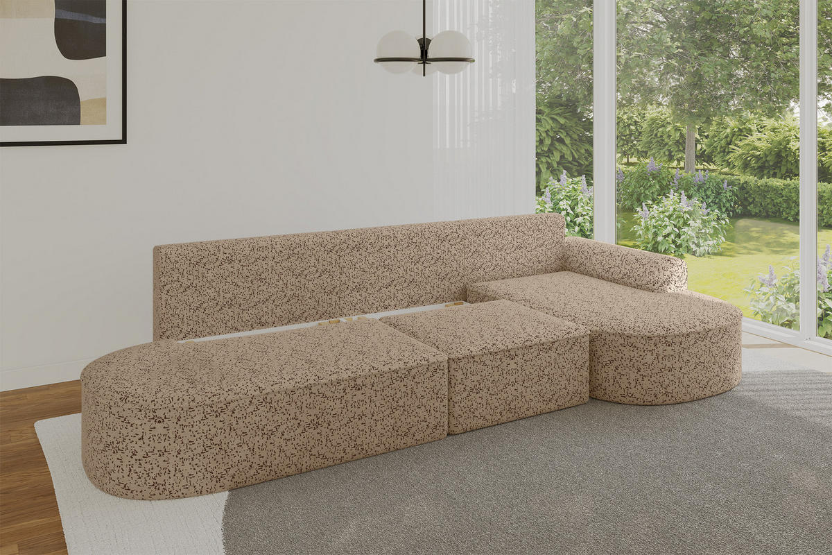 ECKSOFA mit Schlaffunktion Ottomane RECHTS MARI L2-S 368X167X85 Braun Velours - Eichefarben/Schwarz, Holzwerkstoff/Kunststoff (167/368cm) - ALTDECOR
