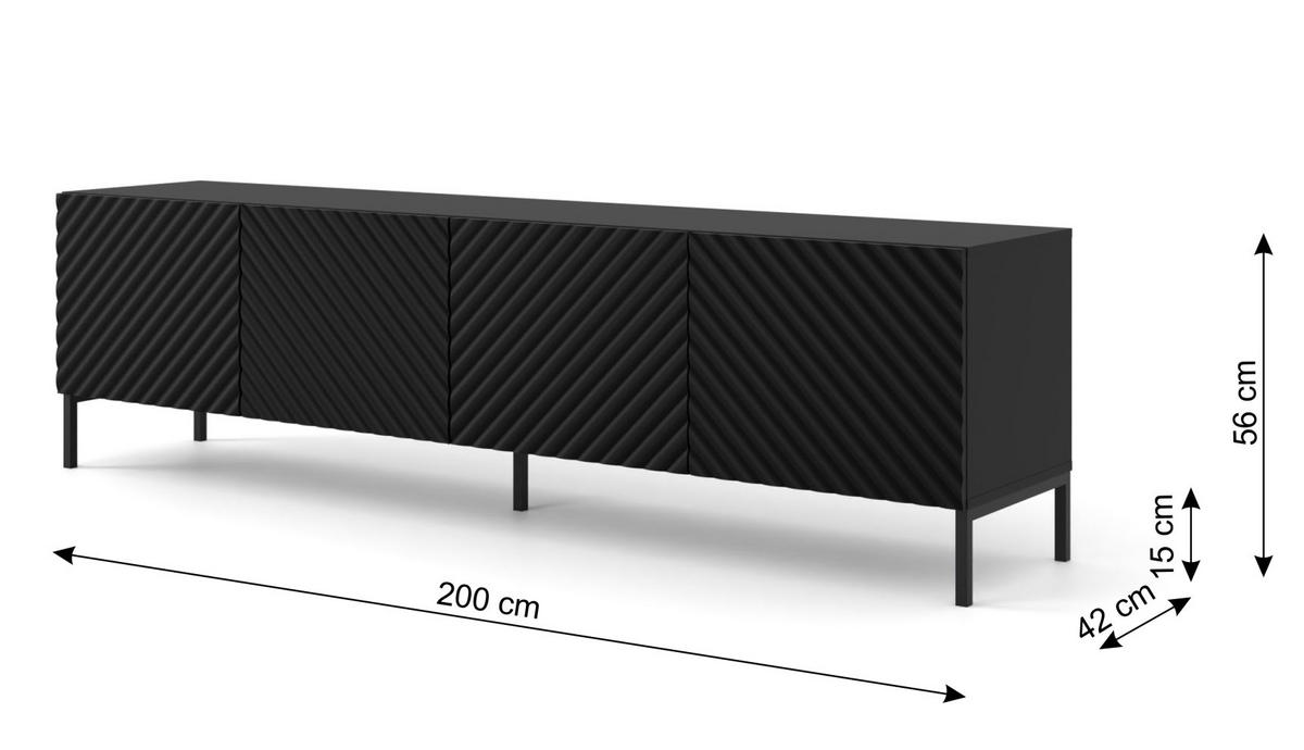 TV LOWBOARD Schwarz, Schwarz 200/56/42 - Schwarz, Holzwerkstoff (200/56/42cm) - RAUMHIRSCH FURNITURE