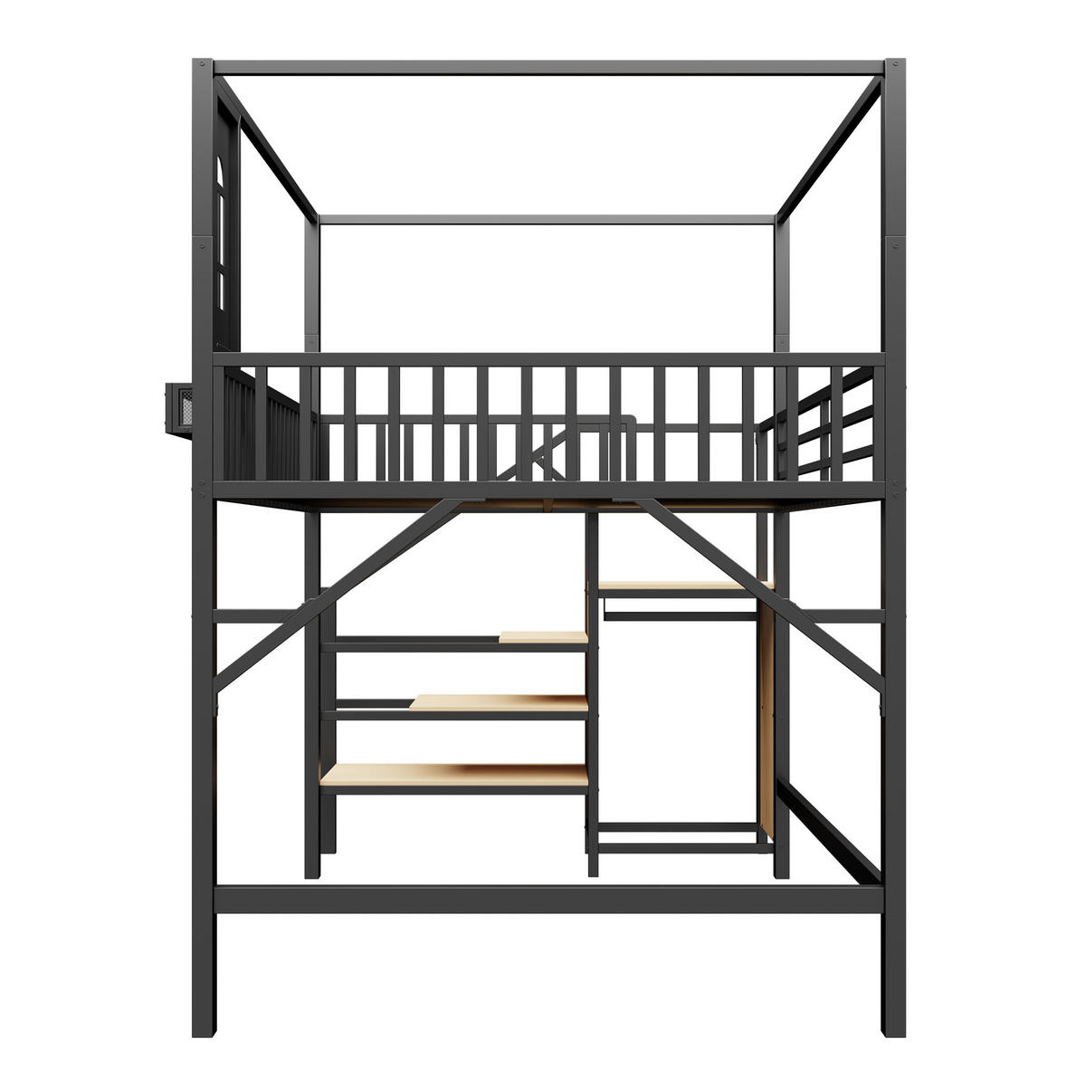 HOCHBETT 140/200 cm Metall mit Dachdesign, DE-41586, in Schwarz - Schwarz, Metall (140/200cm) - ComfortXL