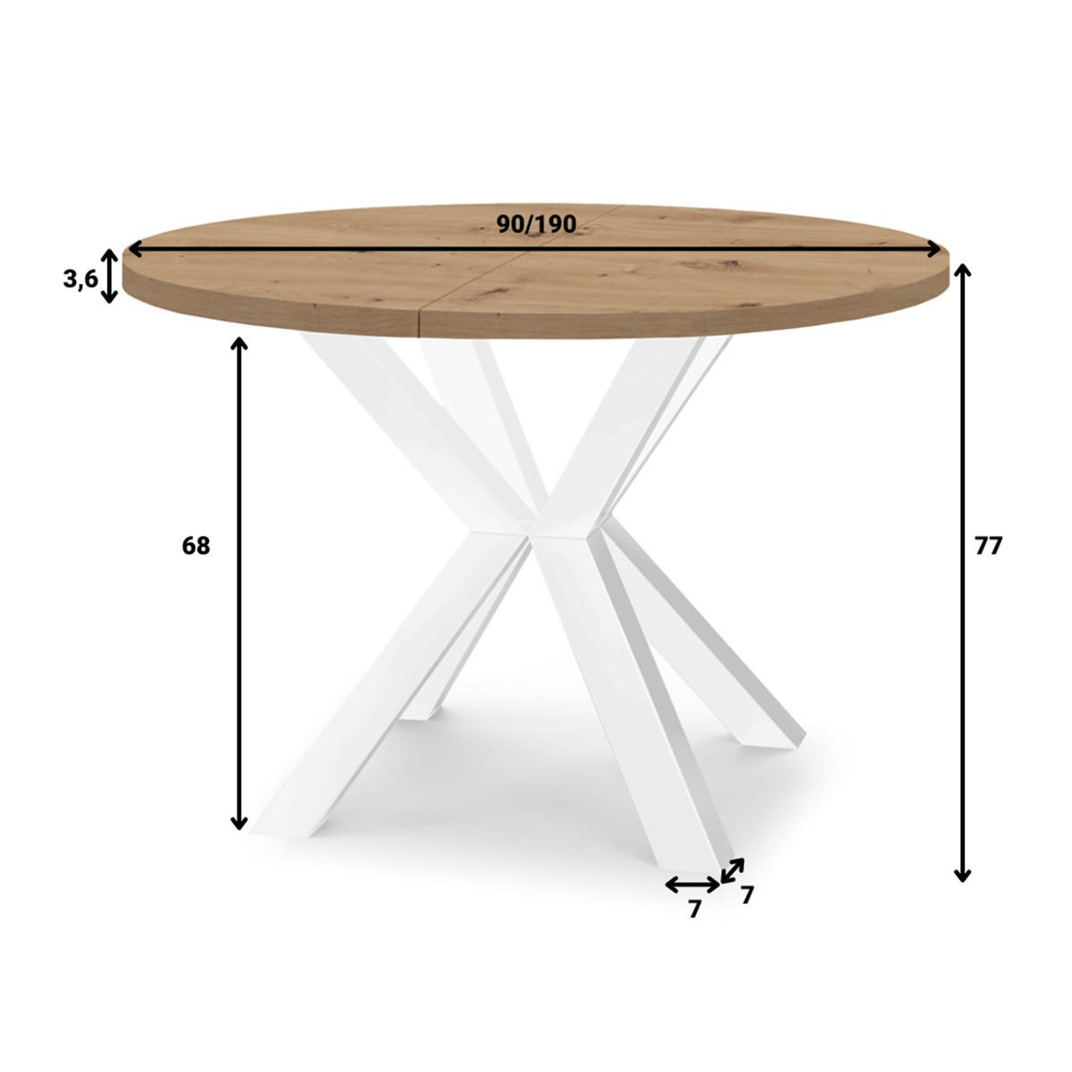 ESSTISCH RAL mit Holzbeinen, Durchmesser: 90 / 190 cm Schwarz / Weiß - Schwarz/Weiß, Holz (90/190/77cm) - Dekori_Interiors