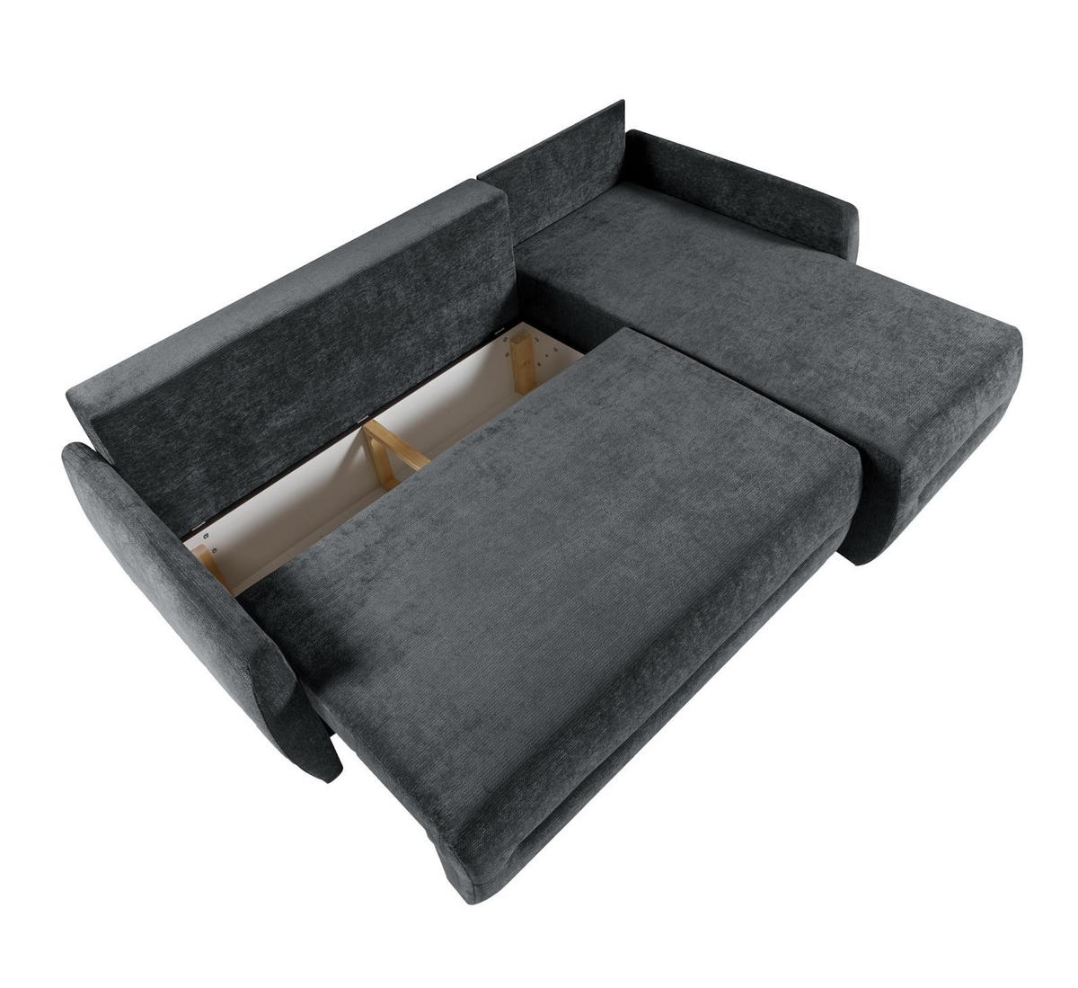 ECKSOFA mit Schlaffunktion KATANIA - Chenille-Stoff Dunkelgrau - Inkl. Bettkasten - Graphitfarben, Textil (225/153cm) - Bettso