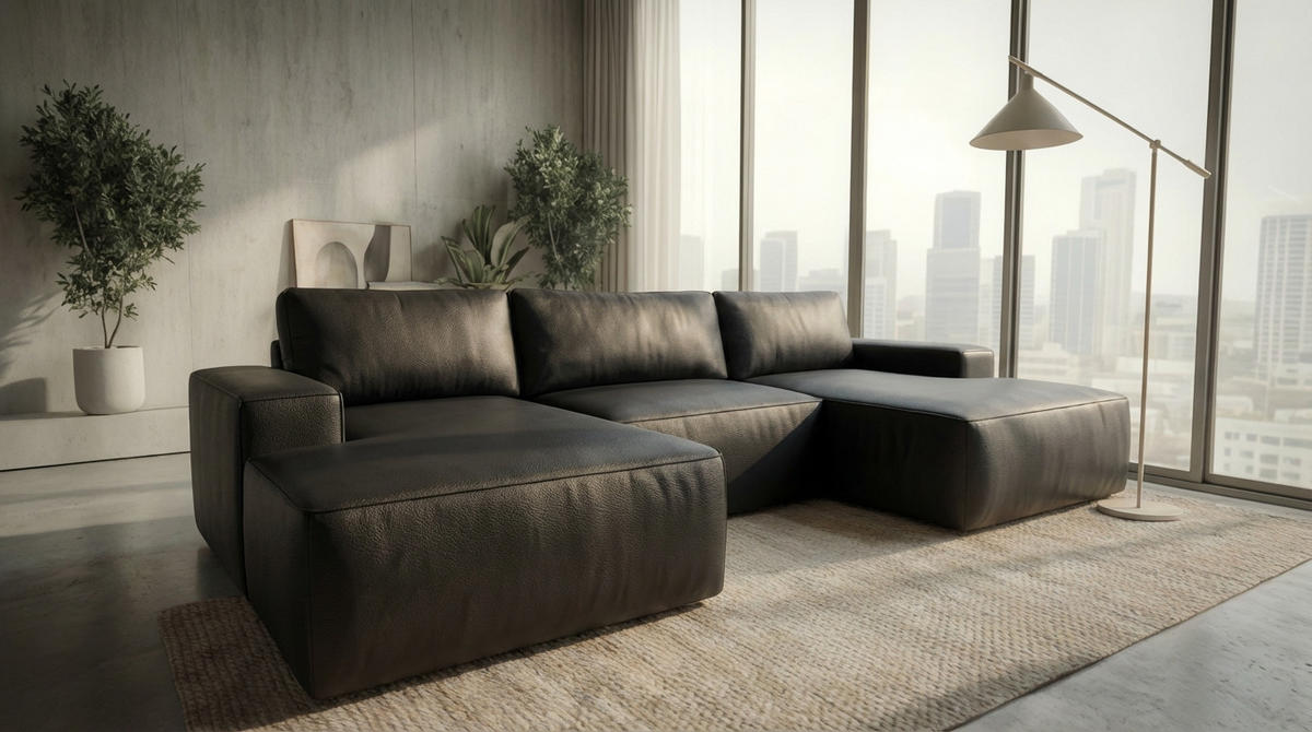 ECKSOFA EINAR 362 cm x 170 cm – Stoff: ECO CAYENCE Schwarz 1114 Farbe: Schwarz - Schwarz, Textil (362/170cm) - A&J MöbelLand