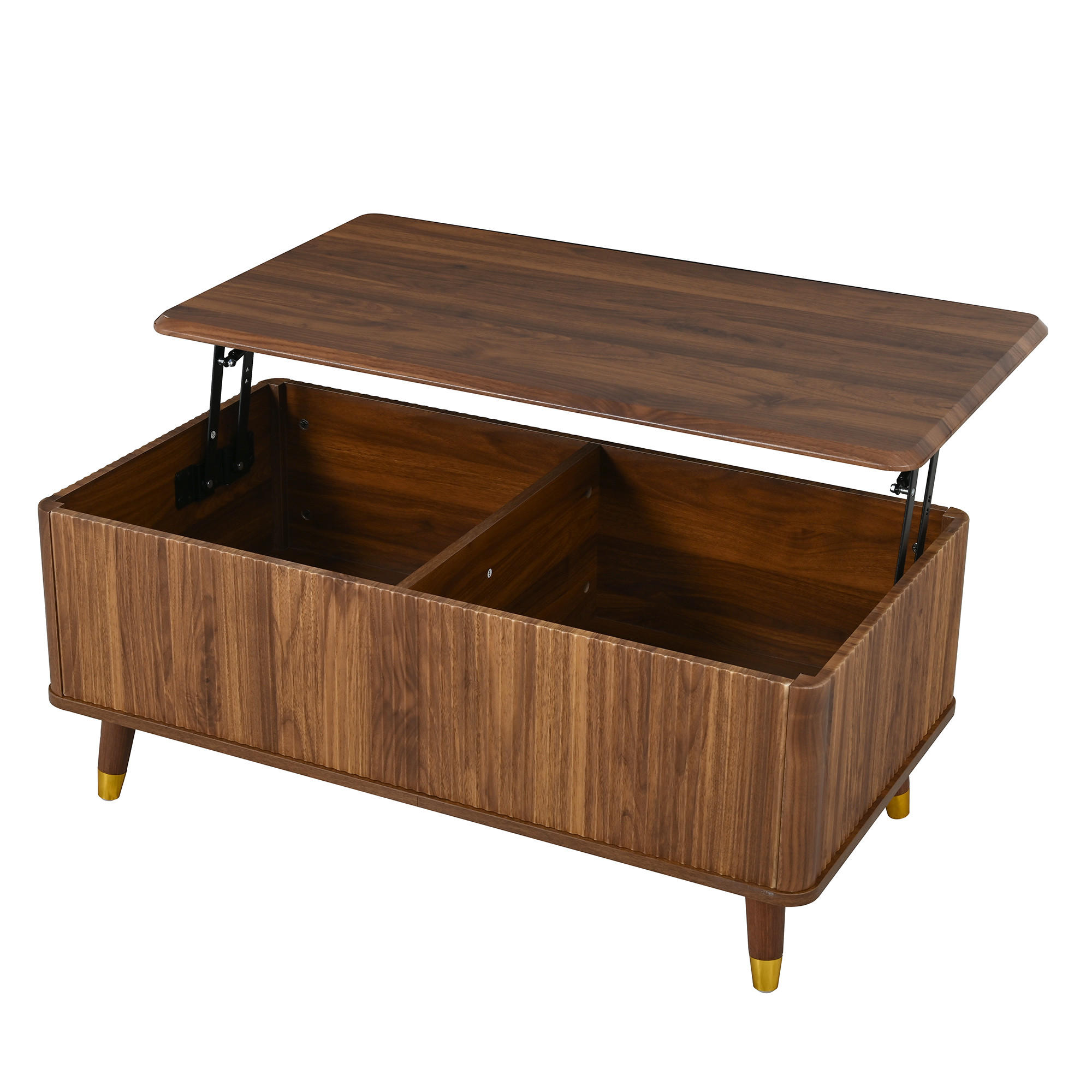 COUCHTISCH DE-37063 höhenverstellbar mit Wellenstruktur und Holzbeinen Nussbaum - Walnussfarben, Holzwerkstoff (97/52/56.5cm) - ComfortXL
