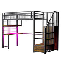 HOCHBETT 90/200 cm DE-01491, in Schwarz, mit Lichtleiste, Steckdose, Stauraumleiter und Schreibtisch - Schwarz, Metall (90/200cm) - ComfortXL