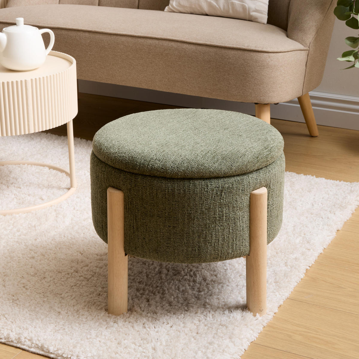 POUF mit Stauraum Elki Olivgrün Ø 45,5 cm, 37 cm - Olivgrün, Holzwerkstoff (45.5/37/45.5cm) - Atmosphera Createur d´interieur