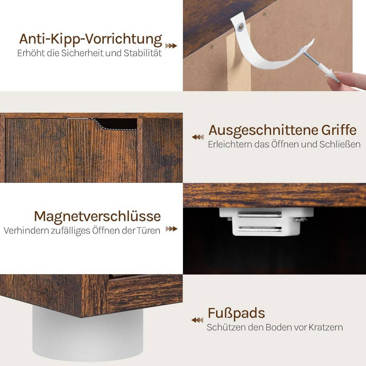 REGALE Bücherregal mit 3 Türen, 6 Fächer, Vintagebraun - Dunkelbraun/Weiß, Holzwerkstoff/Kunststoff (59.6/91/29cm) - Woltu