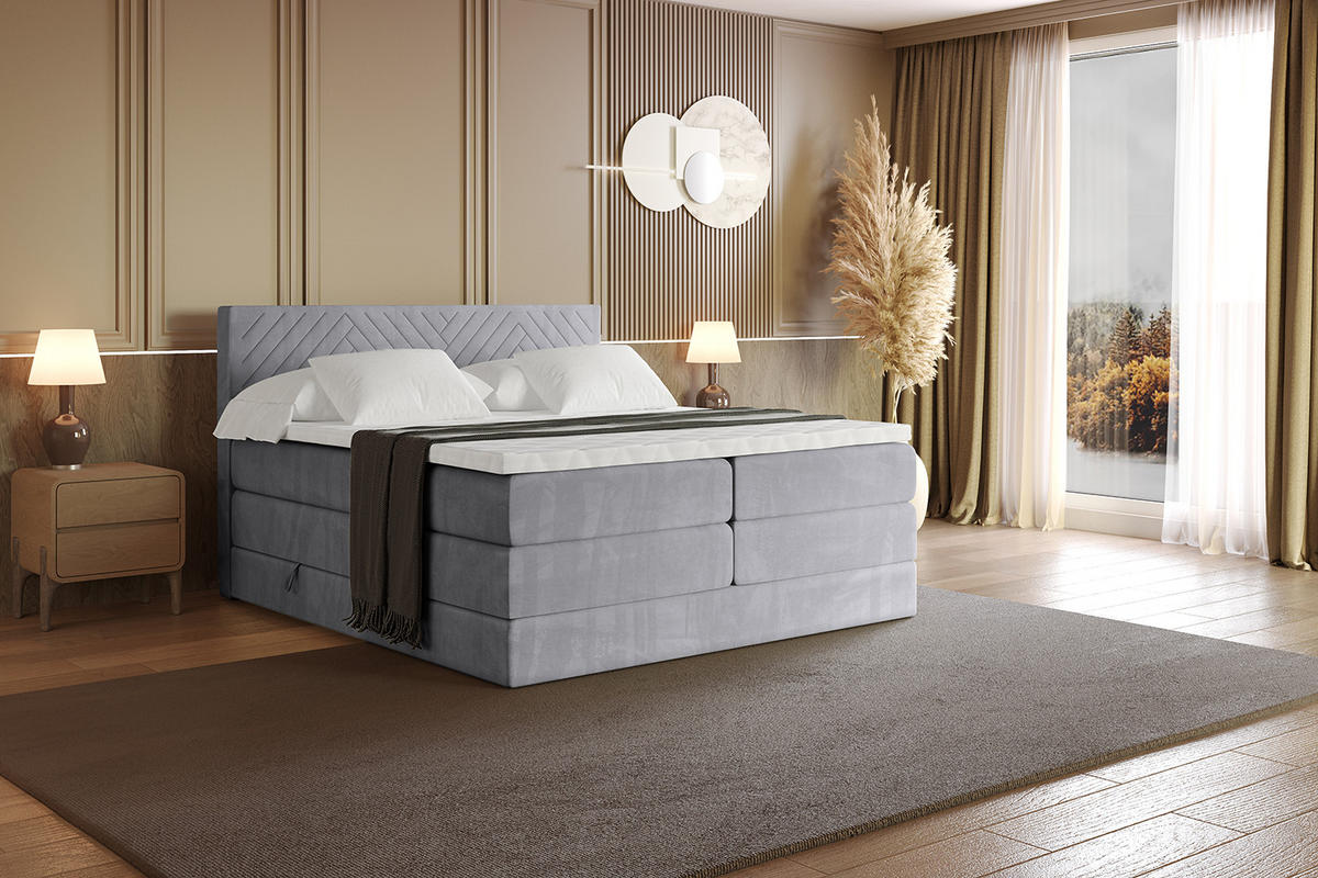 BOXSPRINGBETT mit Matratze H3|H4 und Lattenrost - VEXA KING-120x200 - Grau Monolith - Grau, Holzwerkstoff (120/200cm) - ALTDECOR