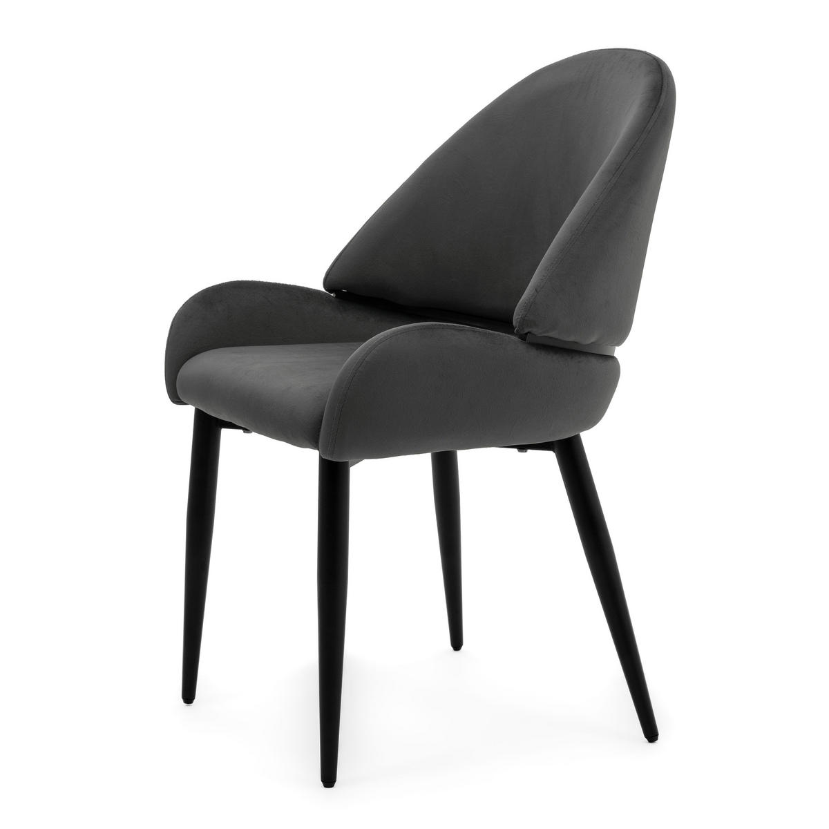 STUHL BERGAMO gepolsterter mit Steppung - grau - Samt Velour - Schwarz/Grau, Textil/Metall (56/91/61cm) - NEW HOME