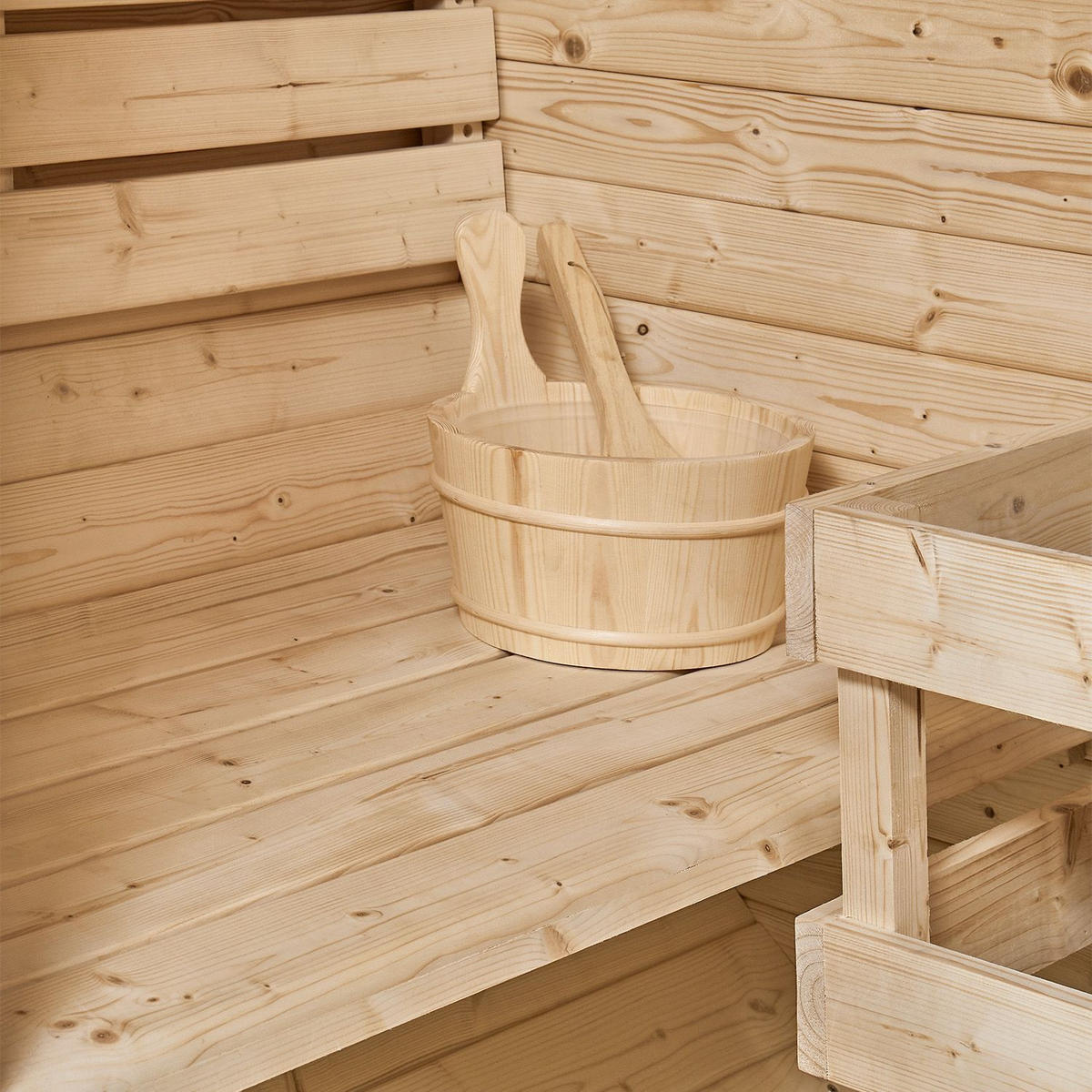 FASSSAUNA Spitzbergen 120 cm mit 3,6 kW Saunaofen (2 Personen) - Naturfarben, Holz (191/193/120cm) - Artsauna