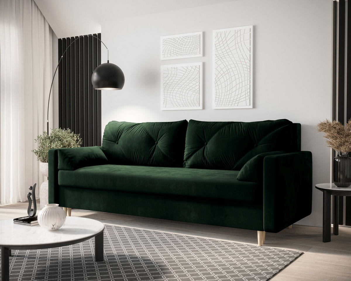 SOFA ASTRA mit Schlaffunktion ITAKA 10 mit Stauraum - Grün, Textil (90/88/228cm) - Bedante