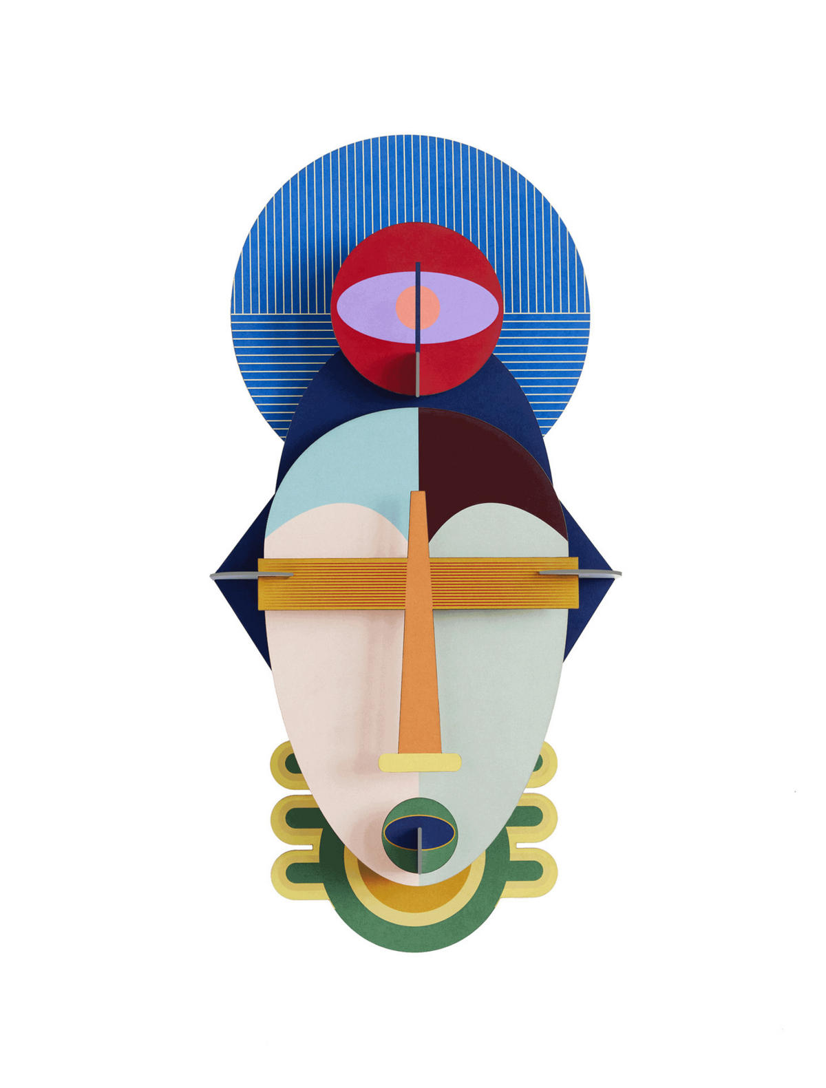 WANDDEKO Geometrische Maske 5.2/36.9 cm - Multicolor, Wellpappe (5.2/36.9/18cm) - KUNSTLOFT