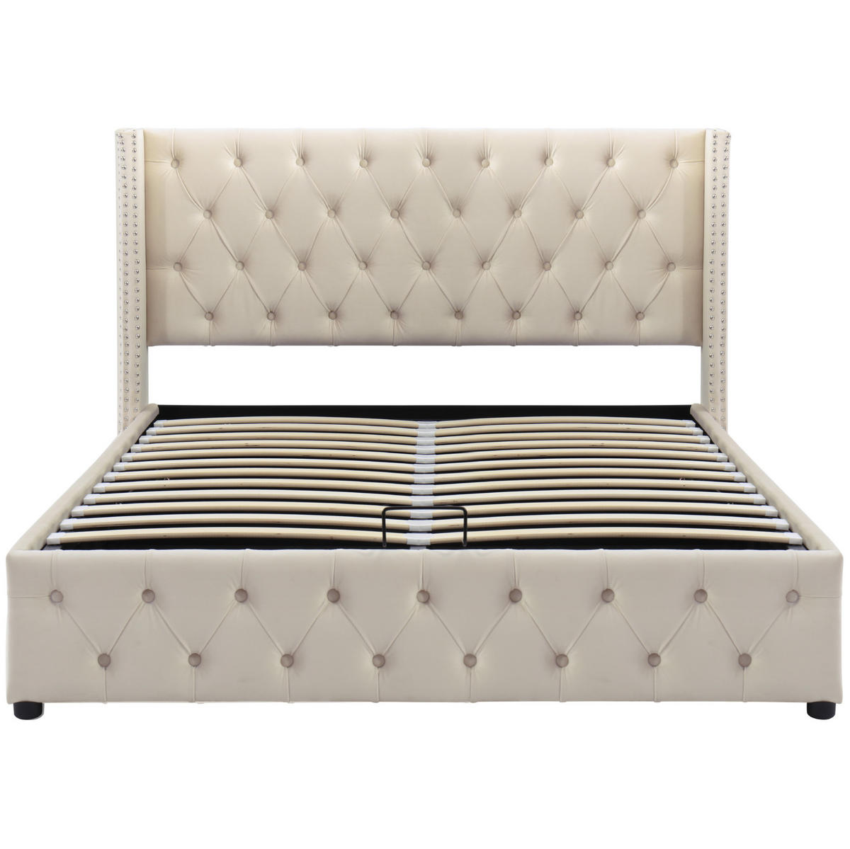 POLSTERBETT mit Bettkasten 140x190 cm Samt Beige - Beige, Metall (140/190cm) - Meubliv