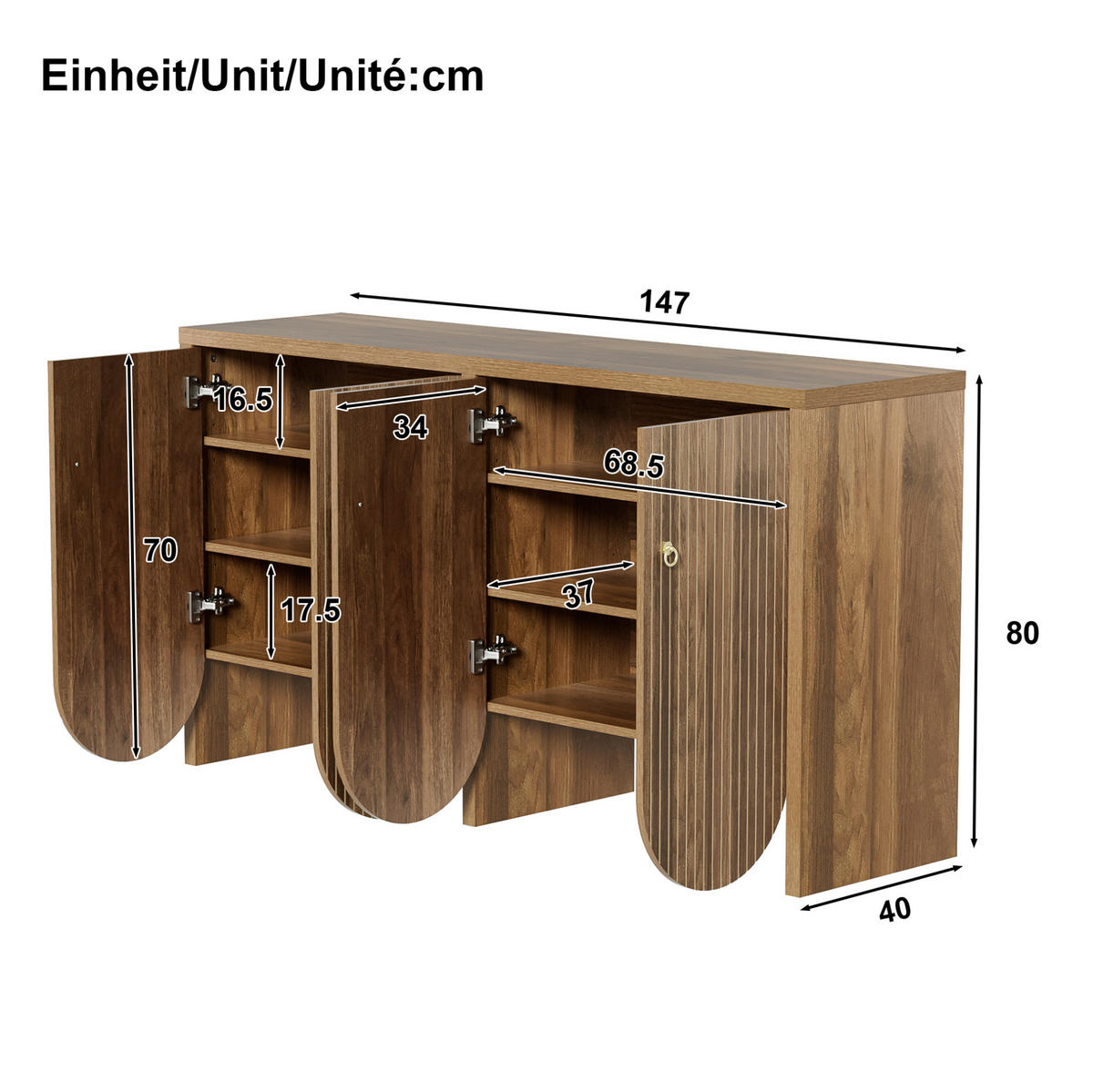 SIDEBOARD 147/40/80 cm Walnuss aus MDF mit 4 Türen - Walnussfarben, Holzwerkstoff (40/80/147cm) - OKMYHOME