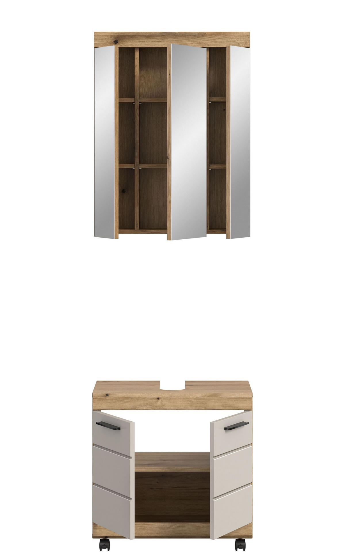 BADEZIMMER auf Rollen Vento 3-tlg. (B/H/T: ca. 60/191/34 cm) in Evoke Oak /- - Eichefarben, Holzwerkstoff (60/191/34cm)
