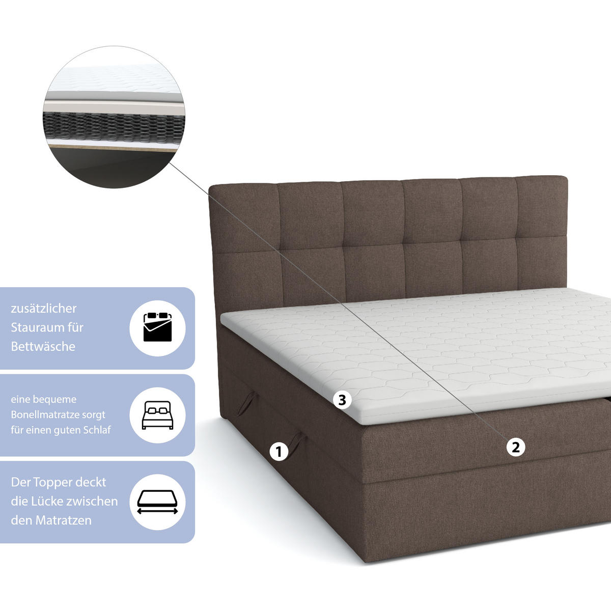 BOXBETT Doppelbett Corino Braun 160x200 cm - Braun, Naturmaterialien (160/200cm)