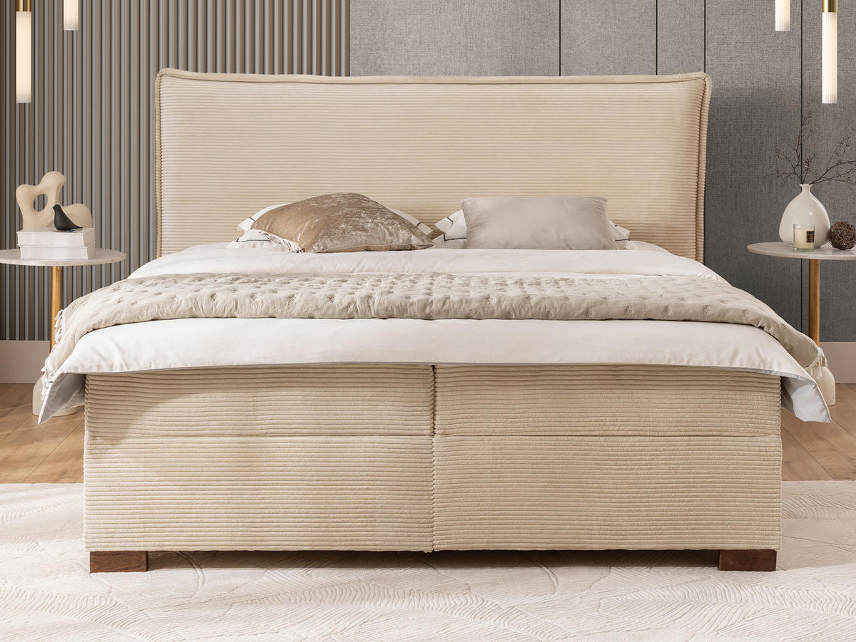 BOXBETT Lovetti II, Cord, H3 - Beige/Dunkelbraun, Holz/Kunststoff (200/160cm) - S-Style Möbel