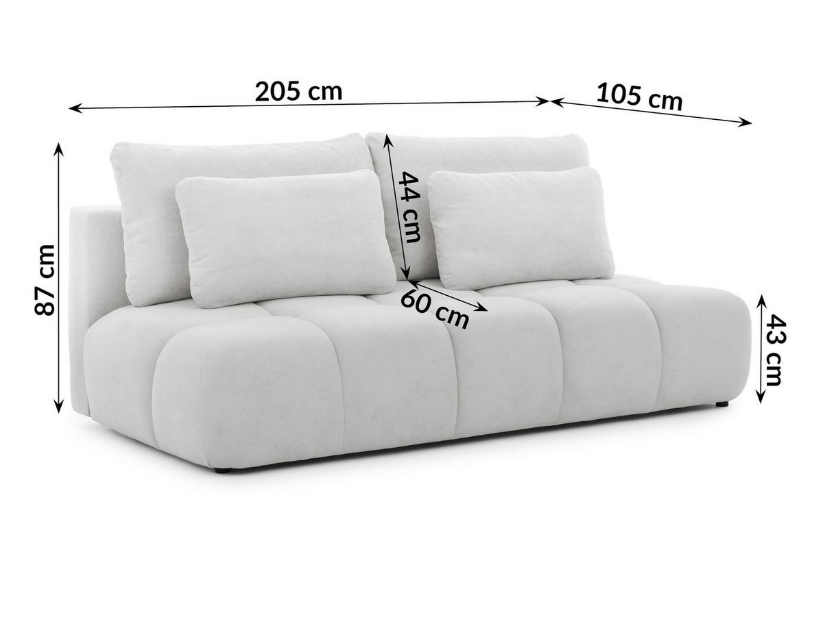 ROZKLÁDACÍ POHOVKA Belluno z kvalitní světle šedé plyšové potahové látky s úložným prostorem a hlubokým prošíváním v designu Bubble. - černá/světle šedá, dřevo/textil (205/87/105cm) - S-Style