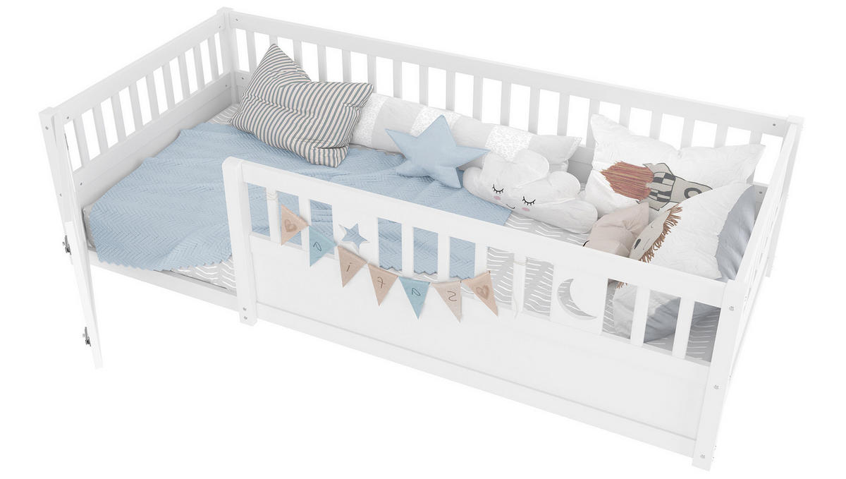 PANELBETT 90x190cm Weiß Kinderbett Gitter Stern-Mond-Dekoration - Weiß, Holz (90/190cm) - FLIEKS