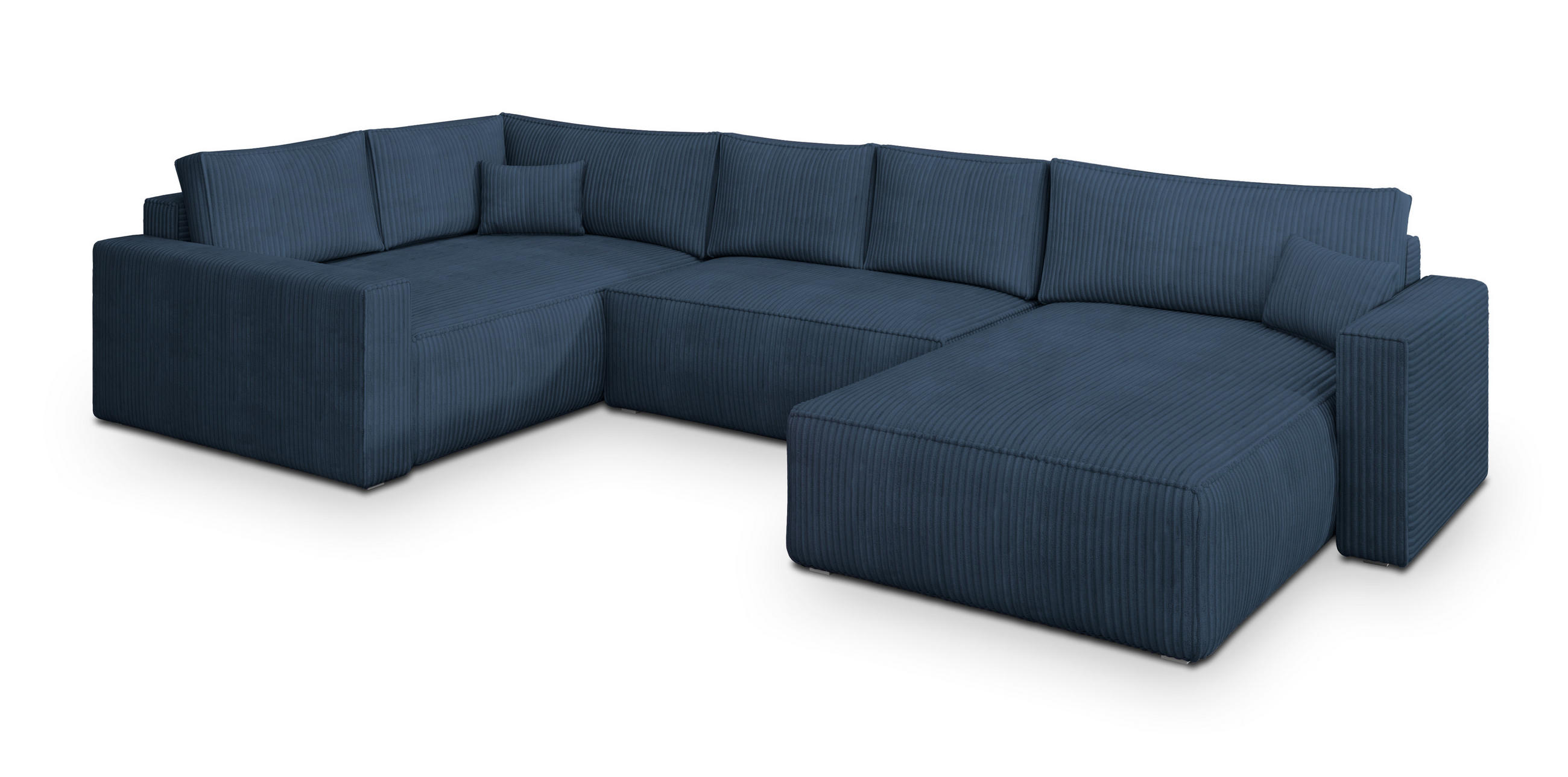 WOHNLANDSCHAFT VELAMI L-S Blau Kordstoff mit Schlaffunktion - Blau, Holz (365/83/194cm) - MASSENO