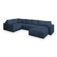 WOHNLANDSCHAFT VELAMI L-S Blau Kordstoff mit Schlaffunktion - Blau, Holz (365/83/194cm) - MASSENO
