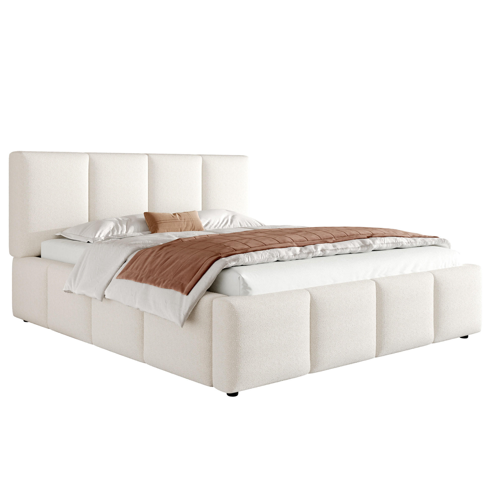 POLSTERBETT 160/200 cm mit Lattenrost, gepolstertem Kopfteil und Bouclé-Bezug, Beige - Beige, Textil (160/200cm) - Redom