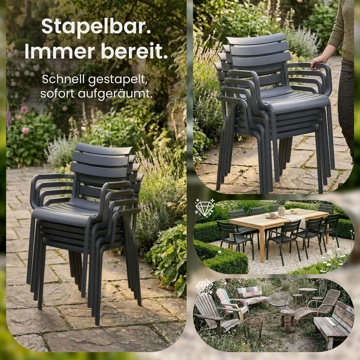 GARTENSTUHL Kunststoff Dunkelgrau - Dunkelgrau, Kunststoff (58/85/59cm) - CLP