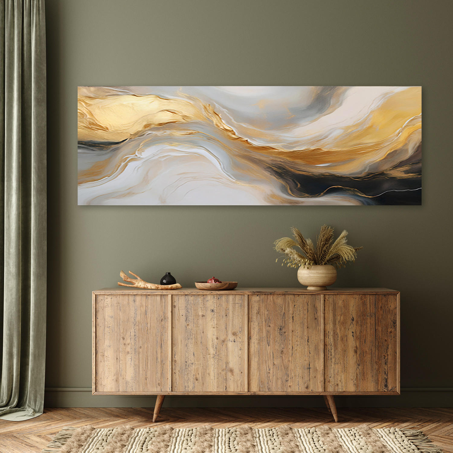 WANDBILD abstrakte marmorstruktur goldgrau - Goldfarben, Textil (90/30cm) - Feeby