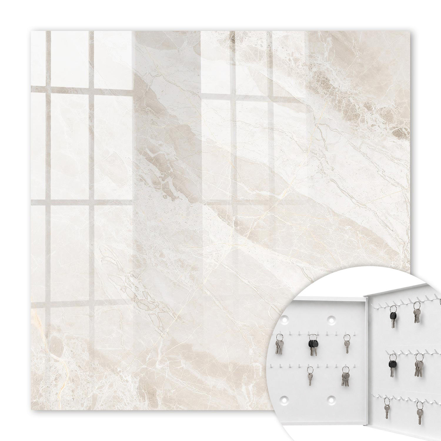 SCHLÜSSELBOX Weiß 30x30 cm – Türöffnung nach rechts - Neutraler Marmor - Beige, Metall (30/30/5cm) - TULUP