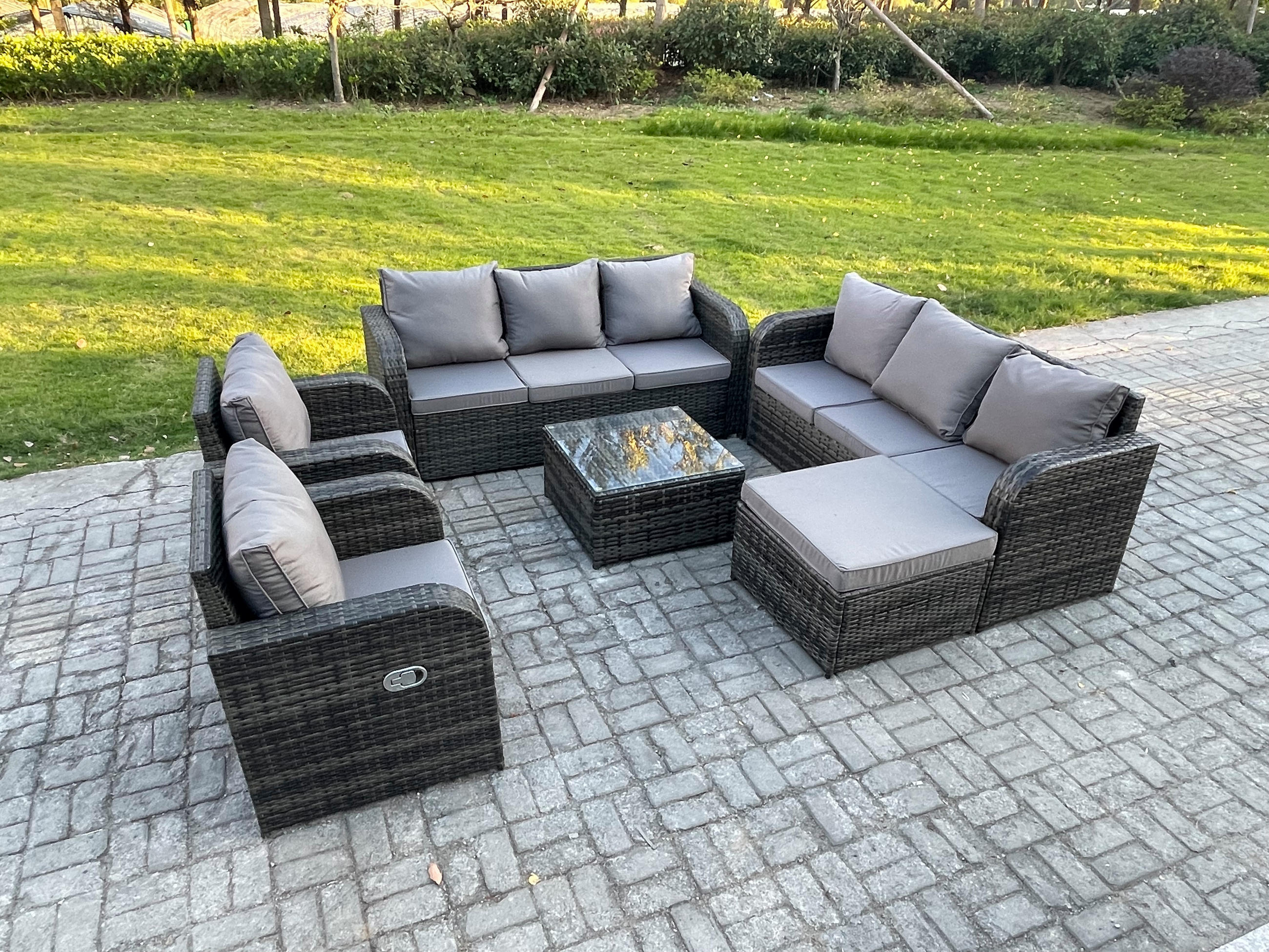 GARTENTISCHGRUPPE Polyrattan Dunkelgrau 6-teilige - Dunkelgrau/Grau, Glas/Kunststoff - Fimous