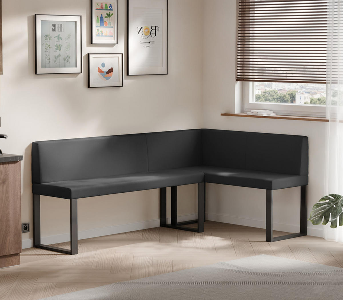 ECKBANK rechts SANA U Kunstleder glatt, 142/196 cm Schwarz - Schwarz, Kunststoff/Textil (142/196cm) - Idohome