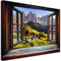 WANDBILD blick aus einem fenster berglandschaft natur - Braun, Textil (60/40cm) - Feeby