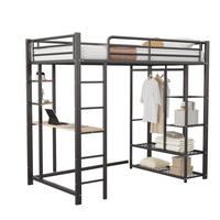HOCHBETT 90/200 cm mit Leiter, Schreibtisch, Regal und Kleiderstange, Metall/MDF, Schwarz - Schwarz, Metall (90/200cm) - Redom