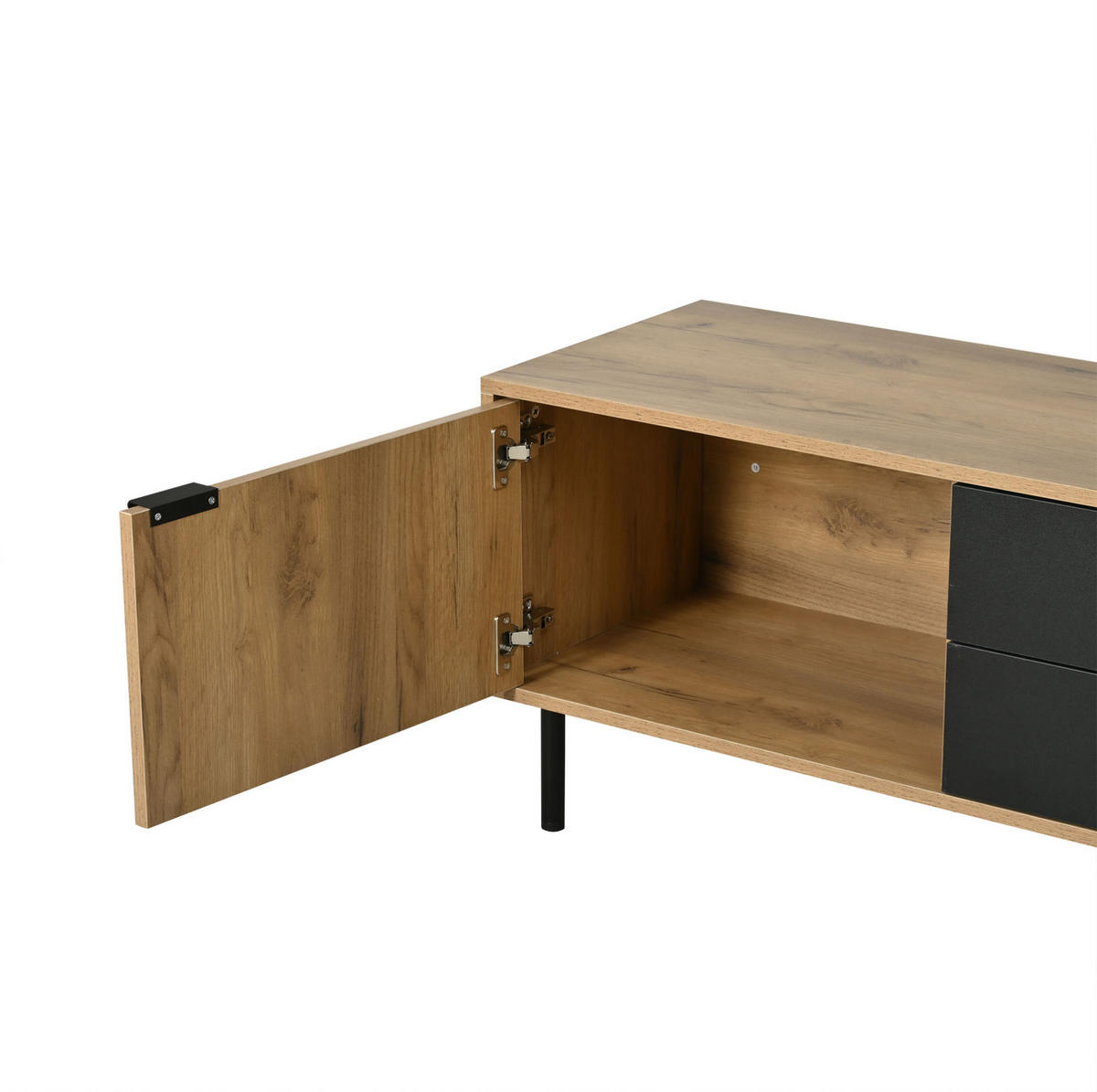 TV-LOWBOARD 208/40/48 cm schwarz/natur aus Spanplatte mit Stauraum - Schwarz, Holzwerkstoff (208/48/40cm) - OKWISH