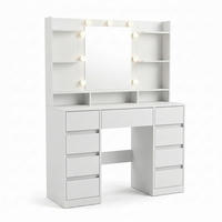 TOALETNI STOL Bijeli LED ogledalo 9 ladica - bijela, drvni materijal (107/144/40cm) - Relaxdays