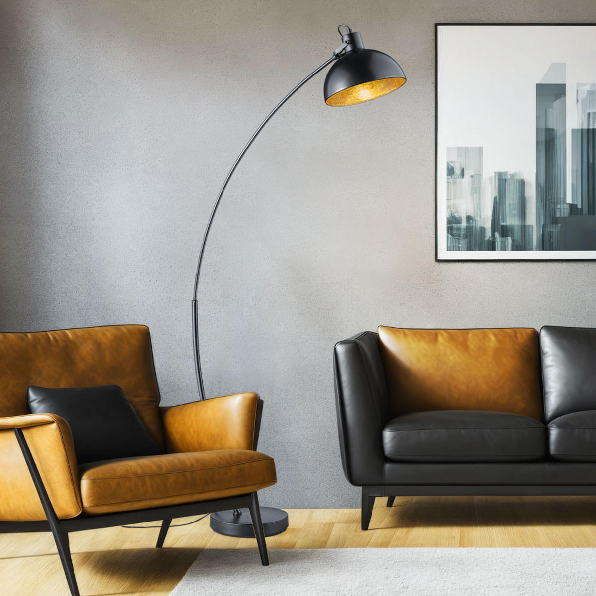 LED STEHLEUCHTE Bogenlampe Schwarz Gold - Schwarz, Metall (25/25/155cm)