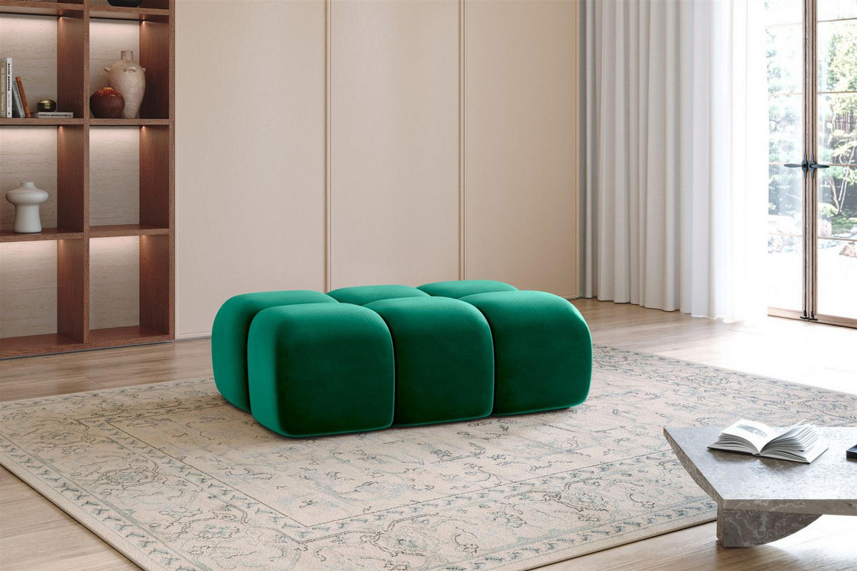 POLSTERHOCKER Darcy - Grün, Holzwerkstoff/Textil (128/44/85cm) - Fun Möbel